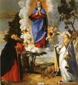 Asolo altartavla, huvudpanel: Scene of the Assumption med St. An