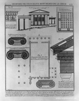 Plan, höjd och detaljer av doriska tempel i Grekland (från Le Ro