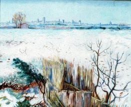 Snölandskap med Arles i bakgrunden