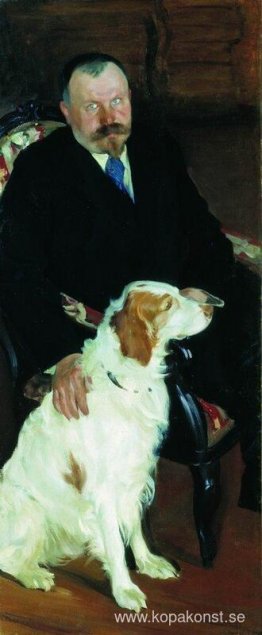 Porträtt av Dr S. Y. Lyubimov med hund