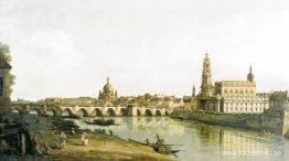 Utsikt över Dresden från Elbes högra strand med Augustus-bron