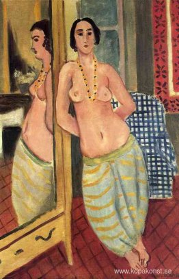 Stående Odalisque reflekteras i en spegel