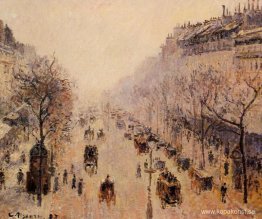 Boulevard Montmartre Morgon, solljus och dimma