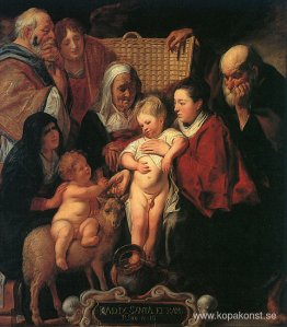 Den heliga familjen med St. Anne, den unge baptisten och hans fö