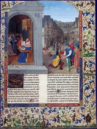 Boccaccios De Casibus-skrift. En kurir som levererar Luvrs till