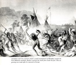 Assiniboin och Cree krigare attackerar Blackfeet