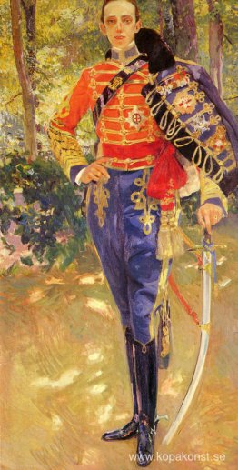 Porträtt av kung Alfonso XIII i husarernas uniform