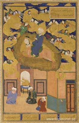 Mi'raj, eller Muhammeds nattflyg på hans häst Buraq- Folio från