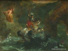 Saint George kämpar mot draken, Perseus levererar Andromeda