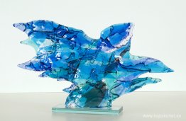 Blue Bird - glas fusing konst - abstrakt glasskulptur