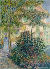 Camille Monet i trädgården i huset i Argenteuil