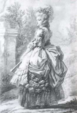 Marie Antoinette går i en trädgård