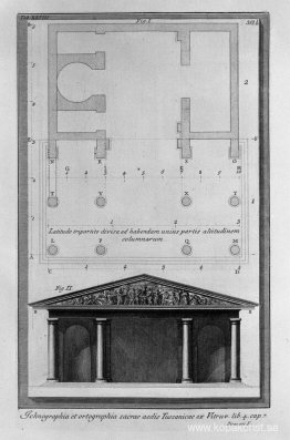 Plan och höjd av det andra templet Toscana Vitruvius