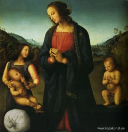 Jungfru med ett barn, Johannes och en ängel (Madonna del Sacco)