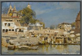 Tempel och badghat vid Benares