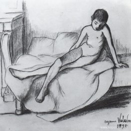 Utrillo naken sitter på en soffa