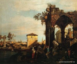 Capriccio med ruiner och Porta Portello i Padua