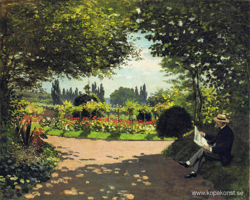 Adolphe Monet läser i trädgården